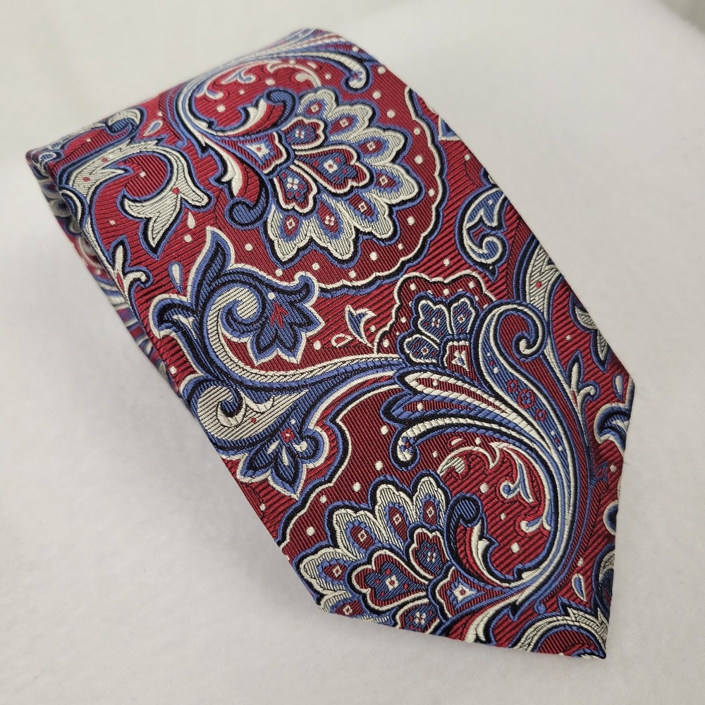 JOS A BANK SIGNATURE COLLECTION Silk Tie Red Blue Paisley Mens Necktie